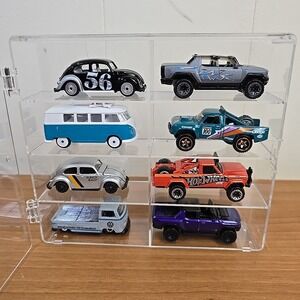 Clear Acrylic Display Case 1:64 Scale Diecast Cars INCLUDING Mix Q of CARS x 8